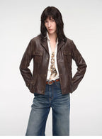 Phantom of the Floating Palace imported oil wax sheepskin waist leather jacket from New Zealand