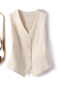 V Neck Button Up Pocketed Blazer Vest
