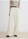 Women's white straight casual wide waist drape floor-length wide leg pants