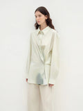 Green Time lapel side slit two-wear cotton printed shirt