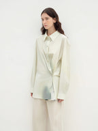 Green Time lapel side slit two-wear cotton printed shirt