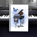 Personalizado Nacimiento Flor Piano A5 Espiral Cuaderno con Nombre Aniversario Cumpleaños Regalo para Mujeres Amantes de la Música