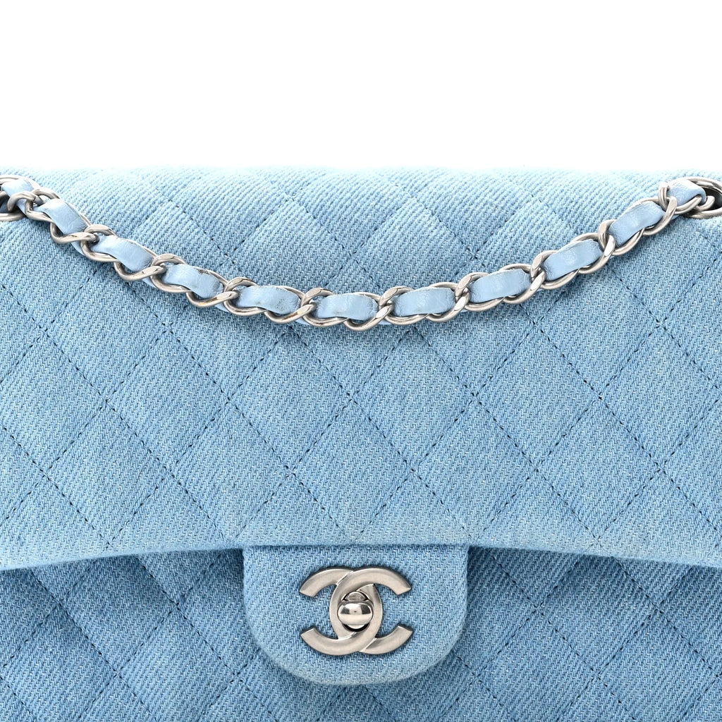 Chanel Denim Quilted Medium Double Flap Light Blue
