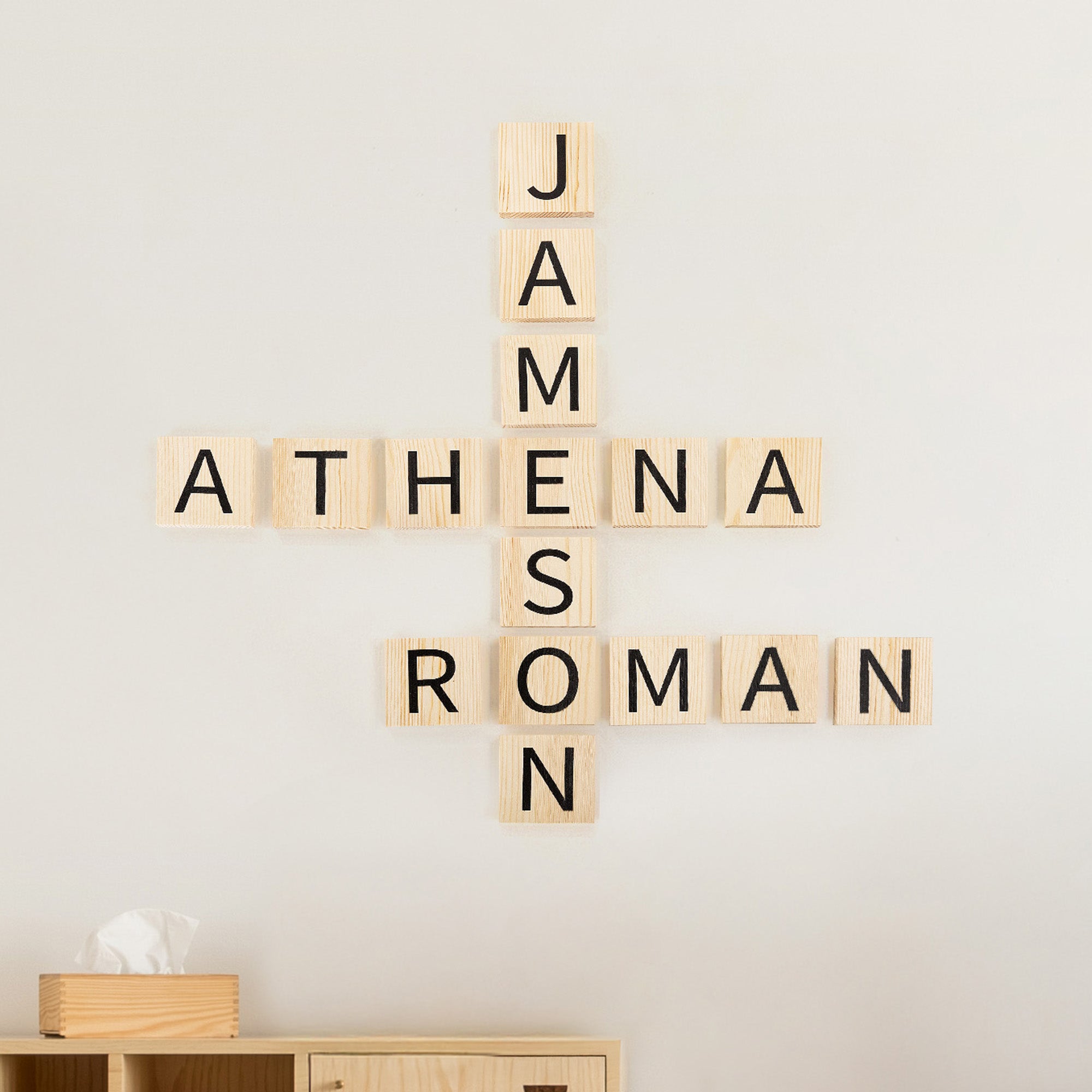 Crucigramas personalizados Scrabble Azulejos de pared de madera con 1-10 nombres Decoración del hogar Cumpleaños Inauguración de la casa Regalo para la familia amigo