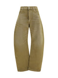 The Attico Wide-Leg Cotton Jeans — Beige