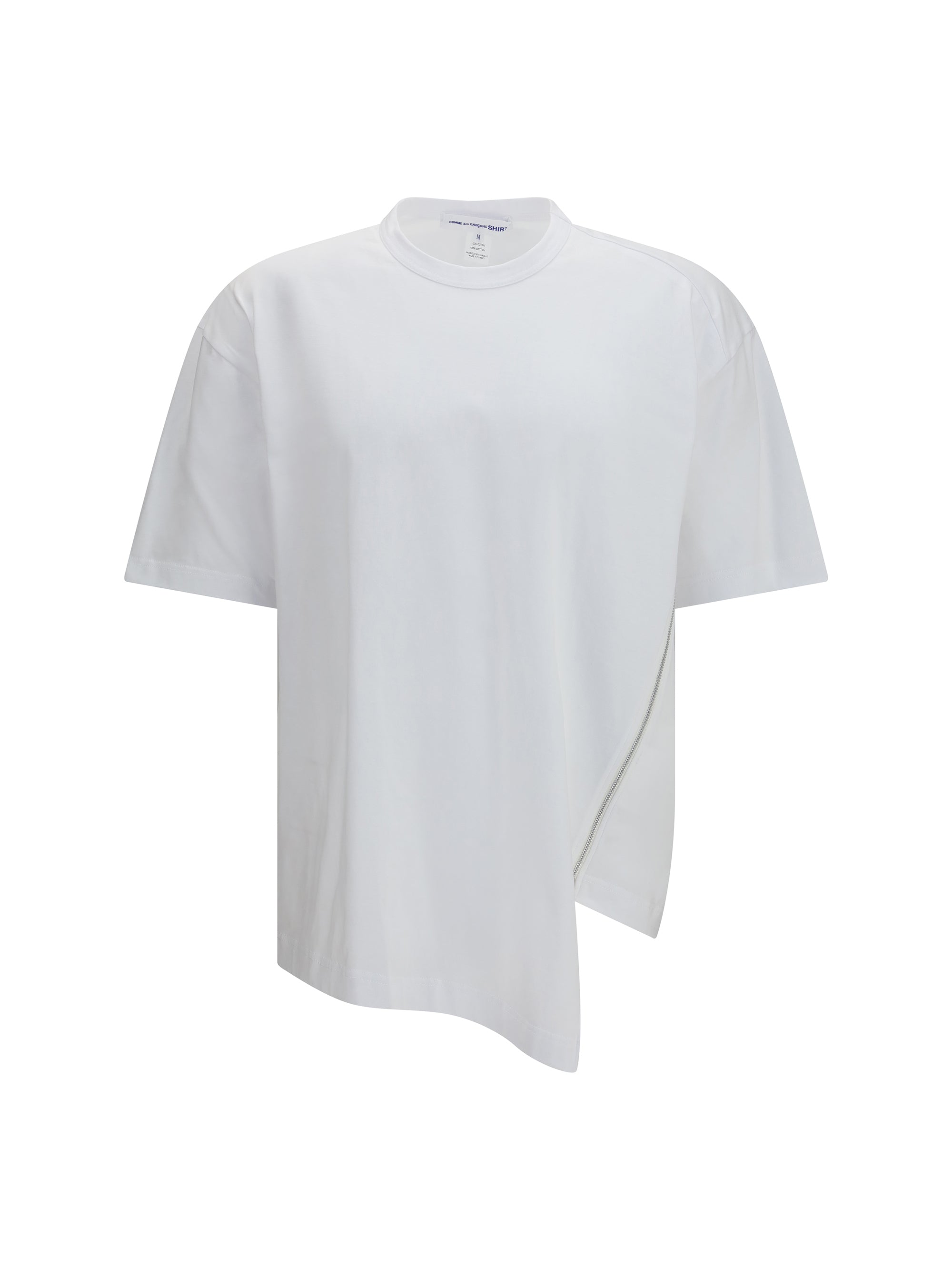 Comme Des GarçOns Shirt Side Zipper Cotton T-Shirt — White