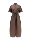 Brunello Cucinelli Sequin-Embroidered Shirt Dress — Brown