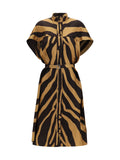 Ferragamo Zebra-Print Twill Shirt Dress — Camel