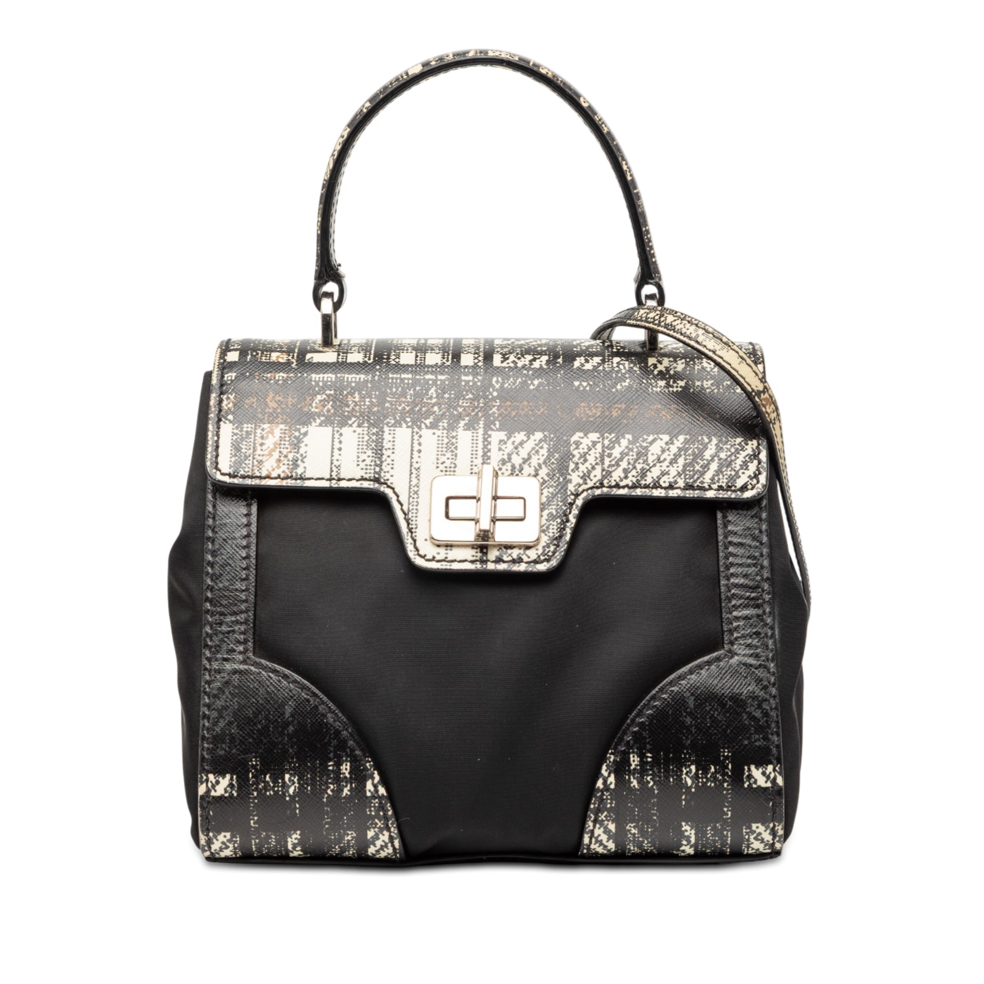 Tartan Saffiano Trimmed Tessuto Satchel