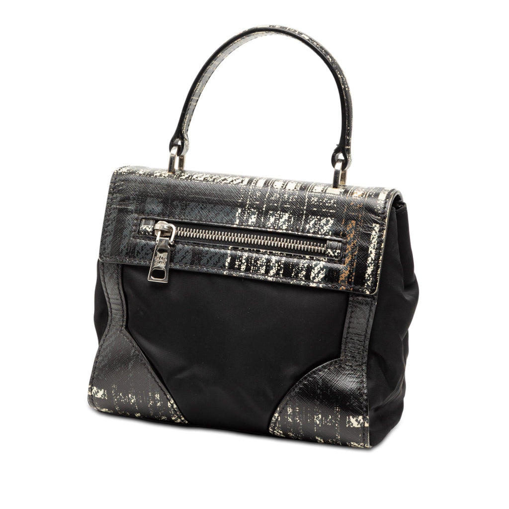 Tartan Saffiano Trimmed Tessuto Satchel