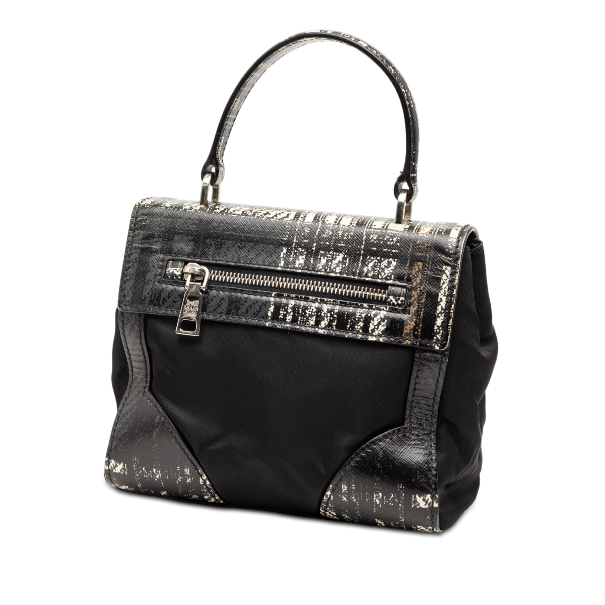 Tartan Saffiano Trimmed Tessuto Satchel