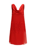 Ferragamo Draped Lace Silk Dress — Red
