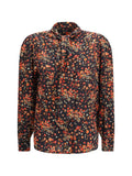 Gucci Silk Flora Print with Neck Bow Shirt — Black