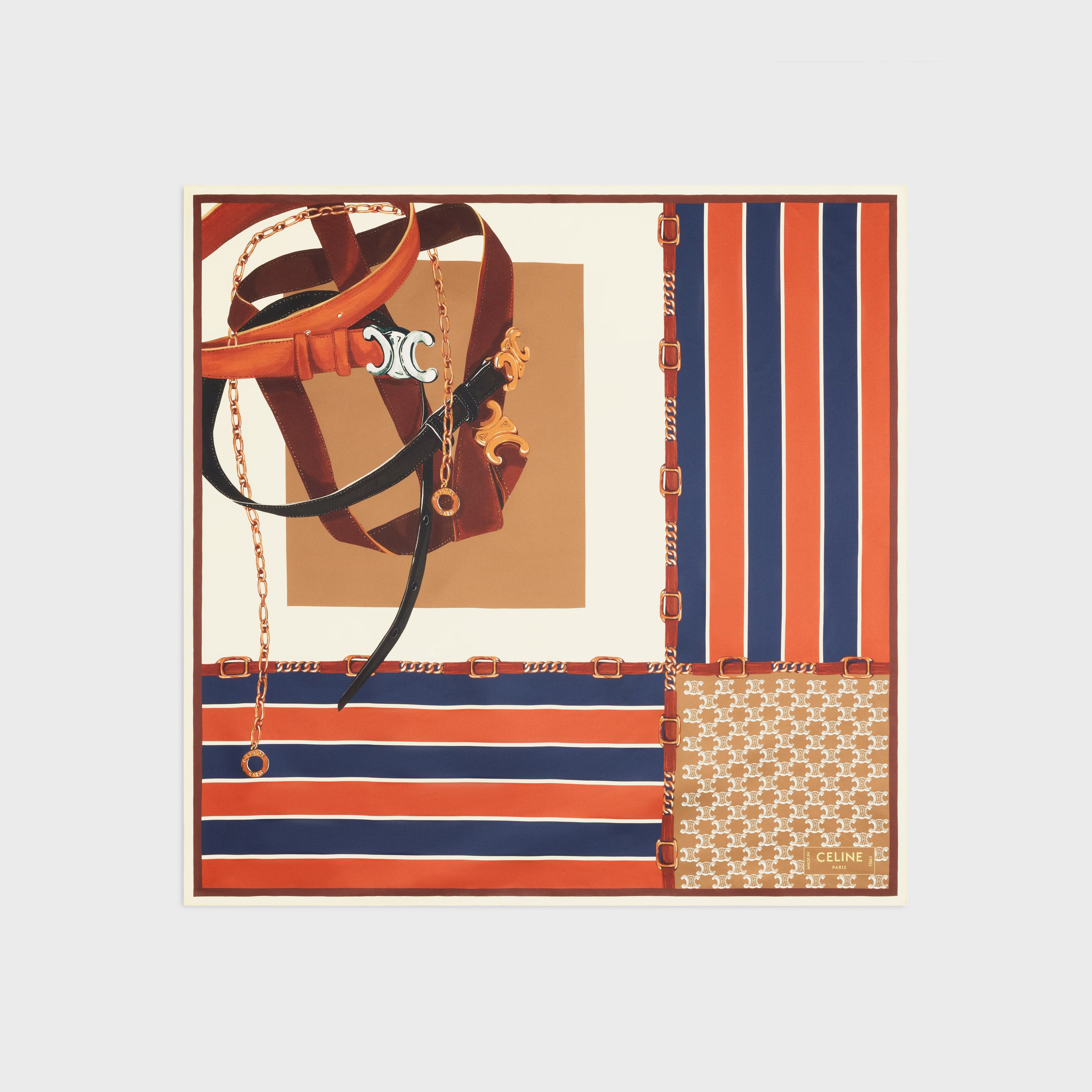 Celine Rugby Stripes Twill Silk Scarf — Multicolor