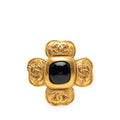 CC Gold Plated Black Stone Clover Brooch