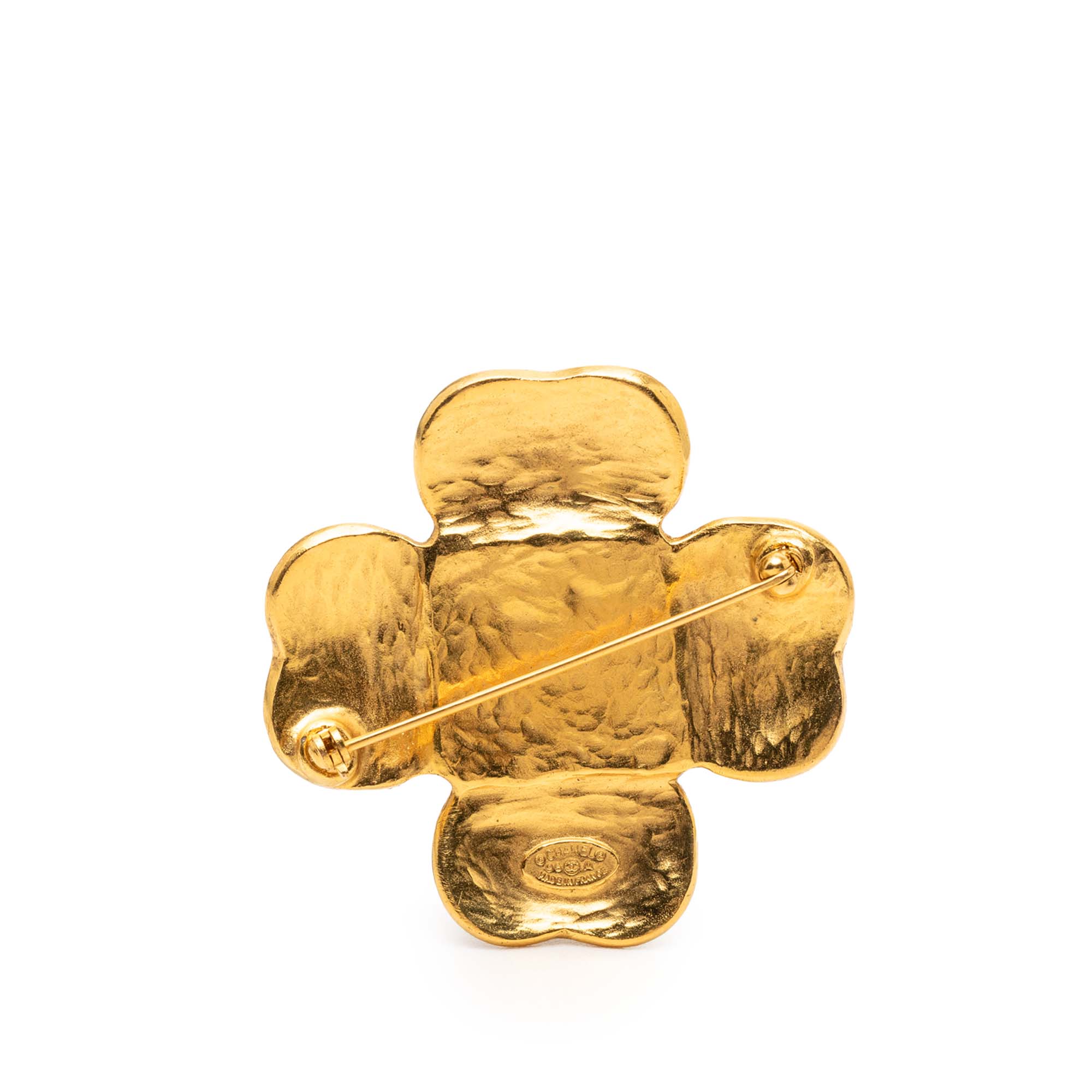 CC Gold Plated Black Stone Clover Brooch