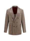 Brunello Cucinelli Double-Breasted Corduroy Blazer — Gray
