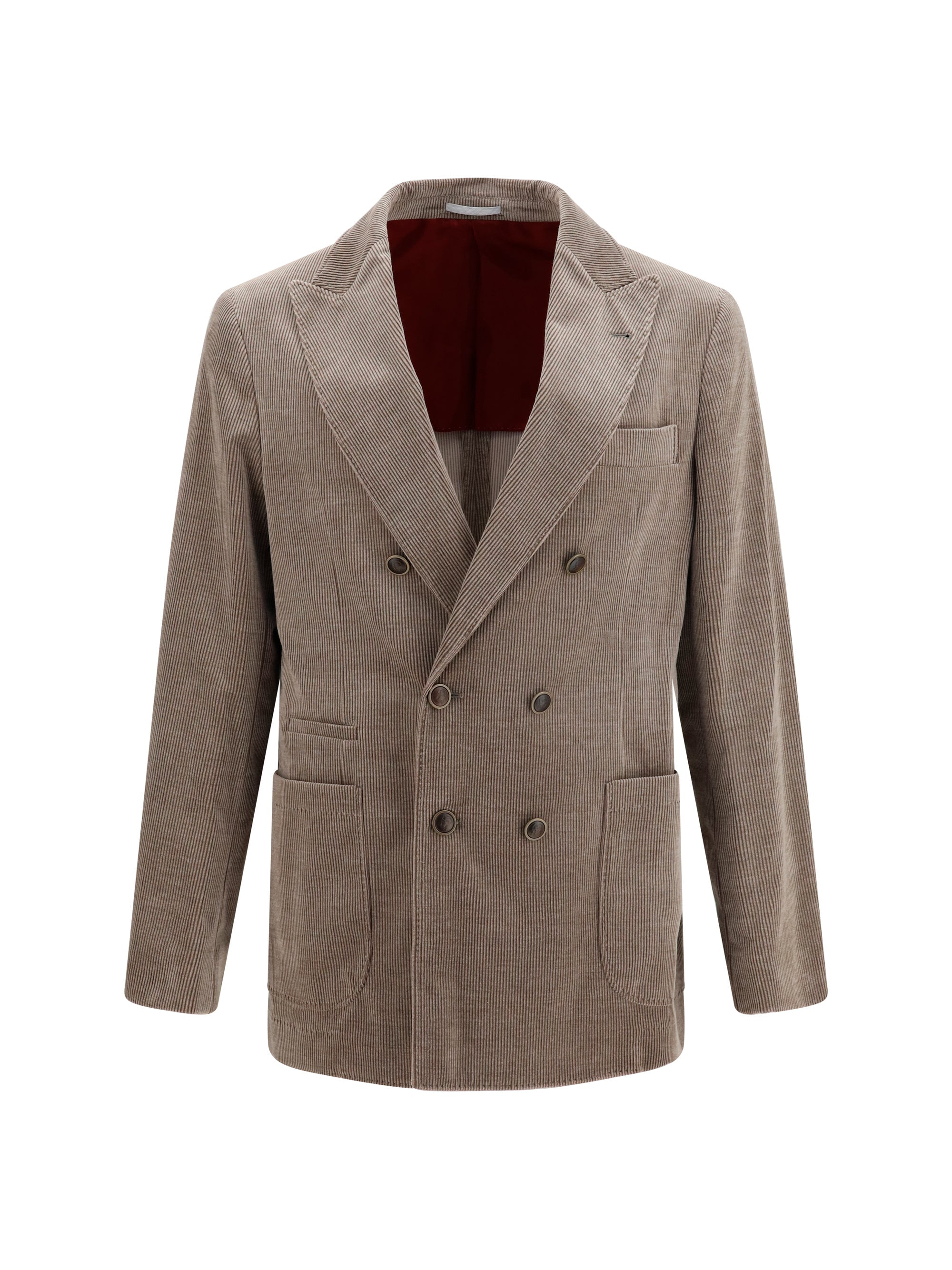 Brunello Cucinelli Double-Breasted Corduroy Blazer — Gray