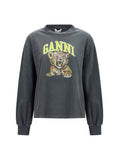 Ganni Tiger-Graphic Cotton Sweatshirt — Gray