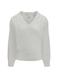 Brunello Cucinelli Linen V-Neck Sweater — White