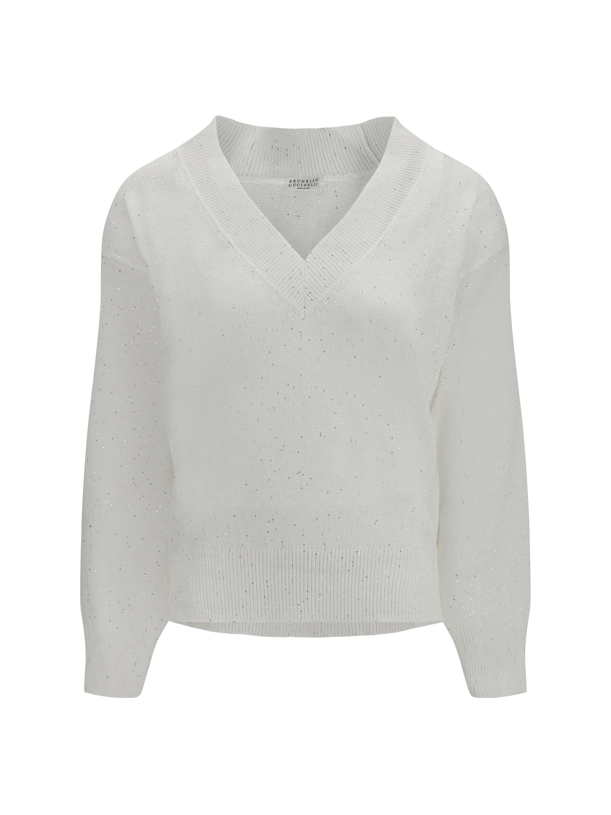 Brunello Cucinelli Linen V-Neck Sweater — White