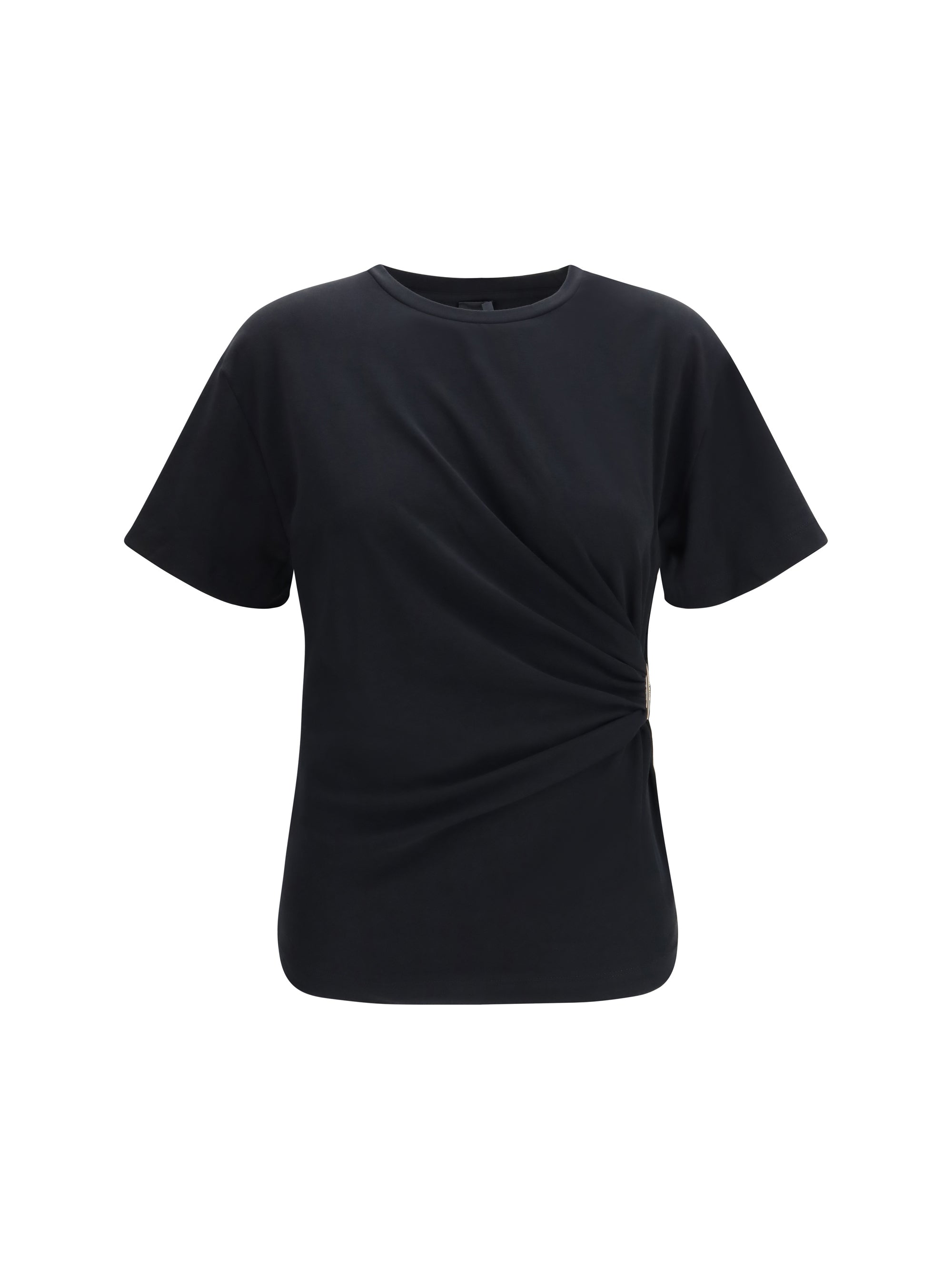 Pinko Draped Cotton-Elastane T-Shirt — Black