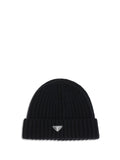 Prada 2HC3902DZL Ribbed Virgin Wool Beanie — Black