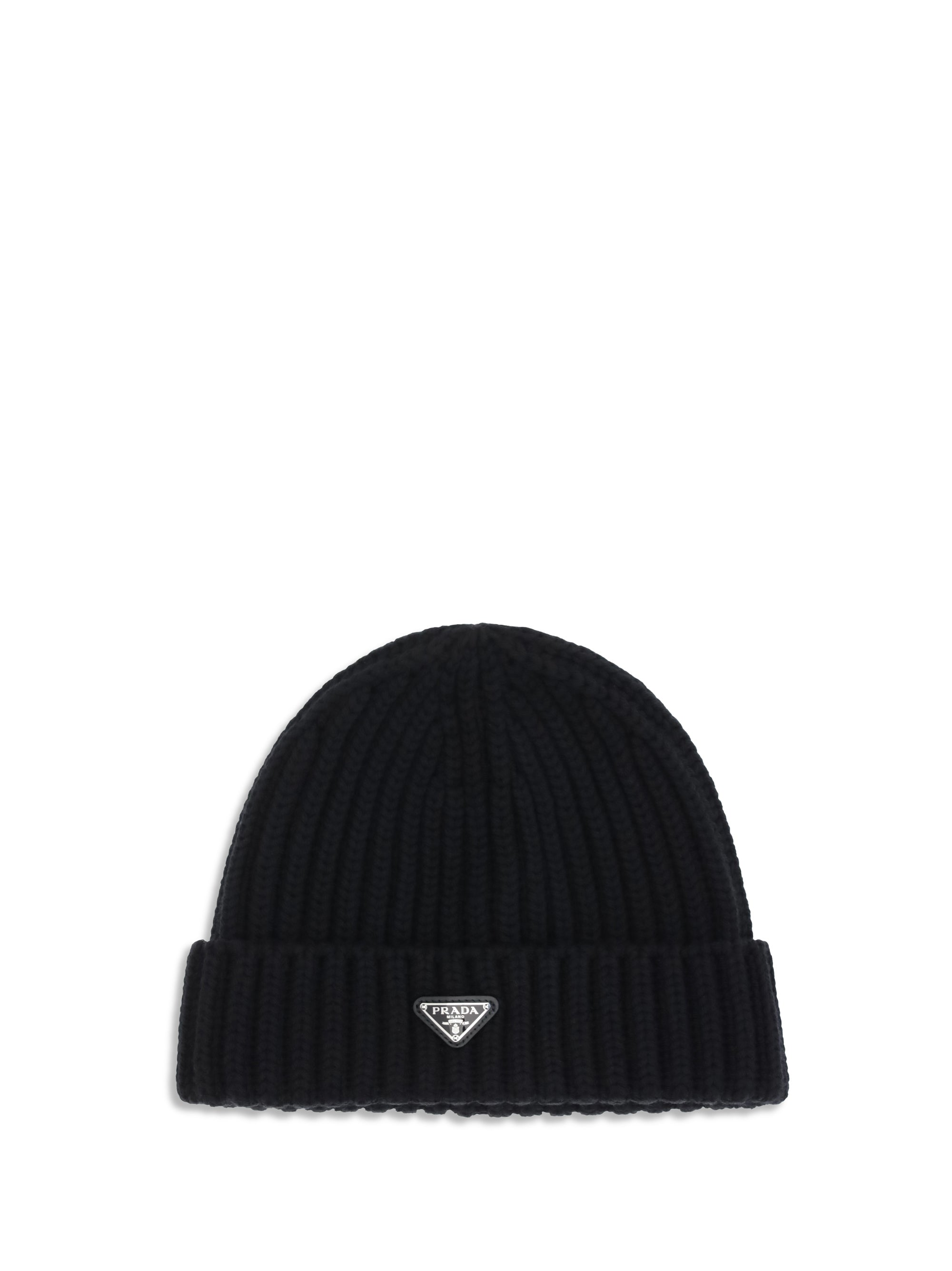 Prada 2HC3902DZL Ribbed Virgin Wool Beanie — Black