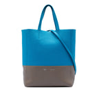 Small Bicolor Grained Calfskin Vertical Cabas Tote