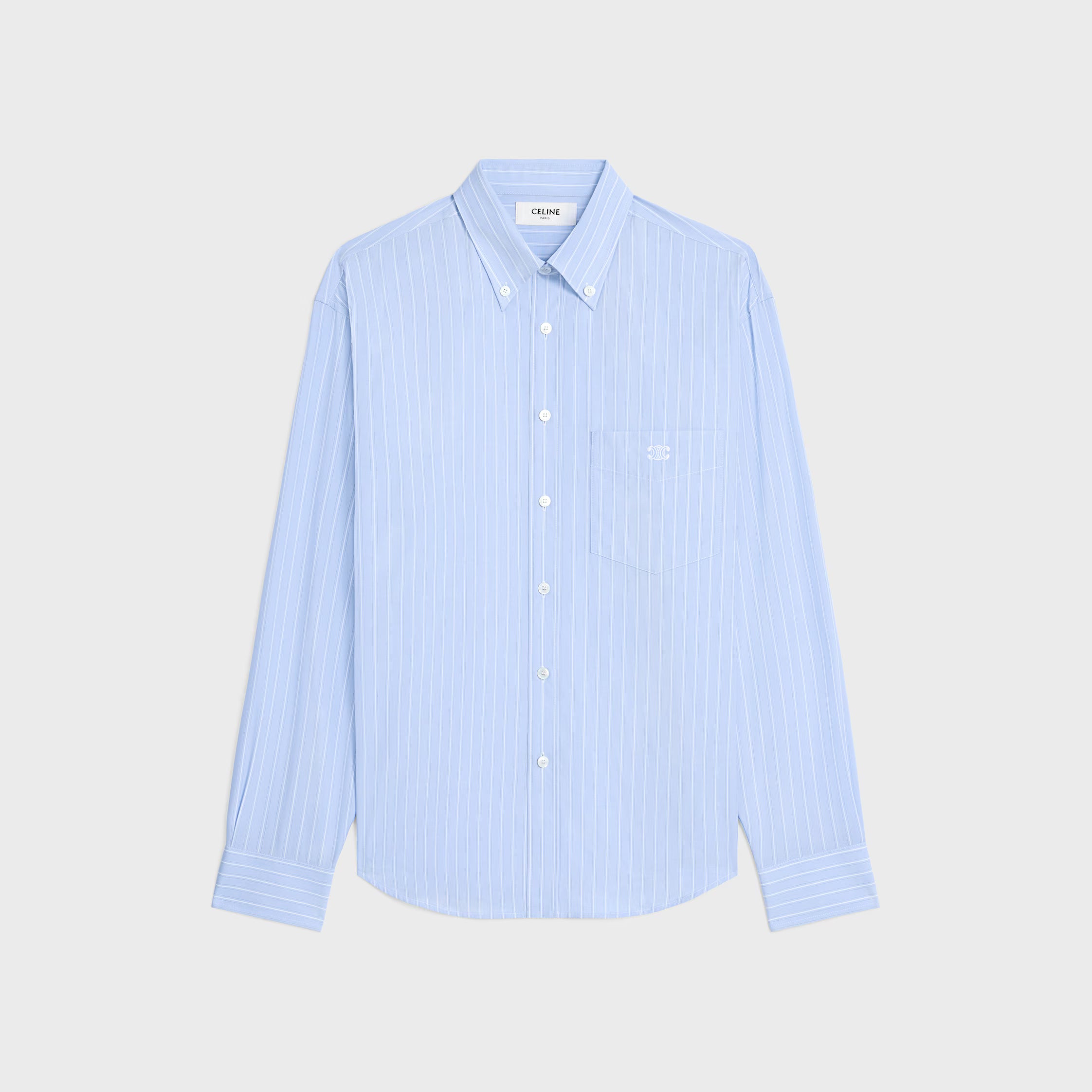 Celine Pinstriped Cotton Shirt — Blue
