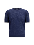 Brooksfield Linen Blend Crew Neck Sweater — Navy
