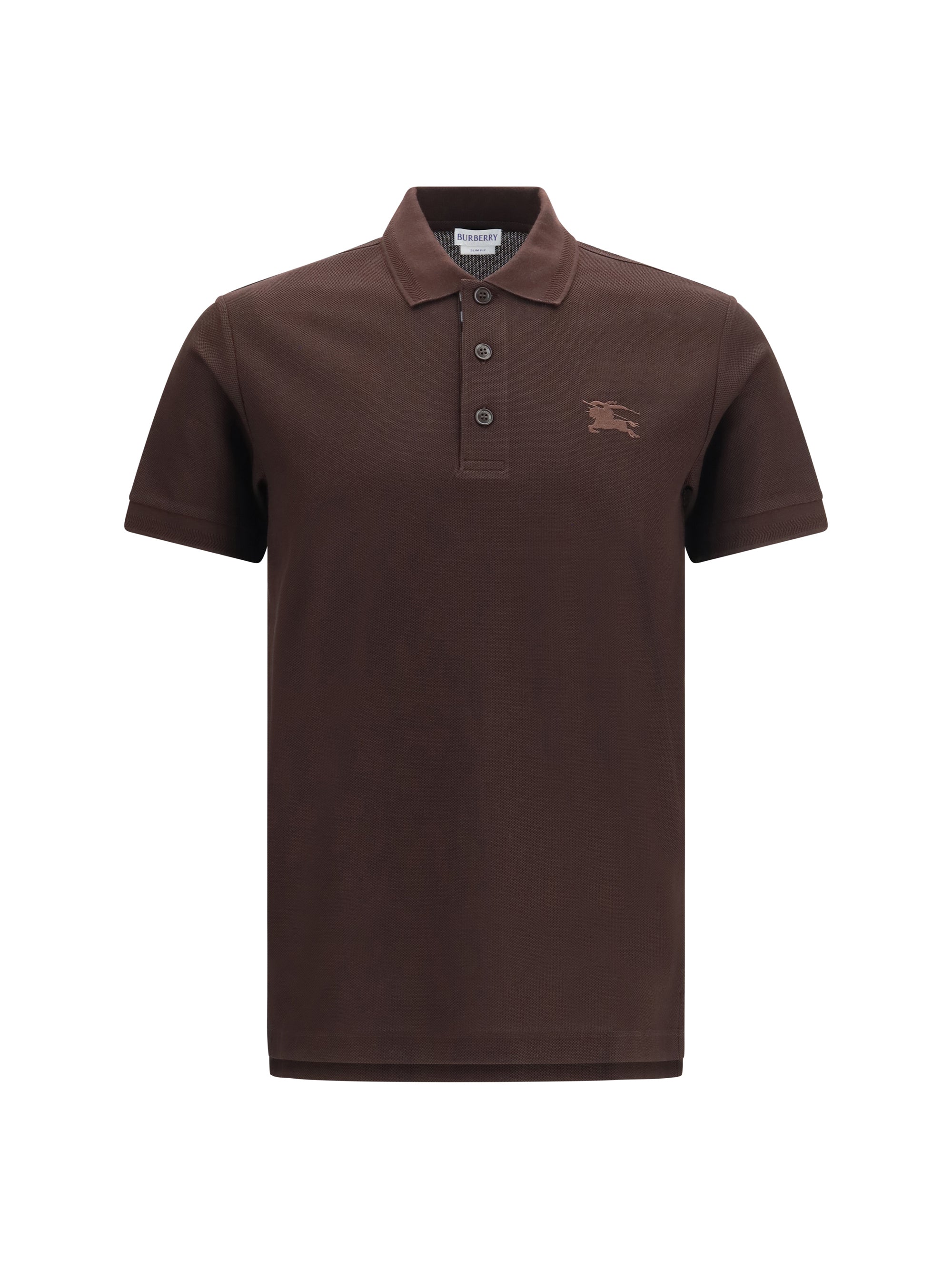Burberry Equestrian Knight Embroidered Cotton Piqué Polo Shirt — Brown