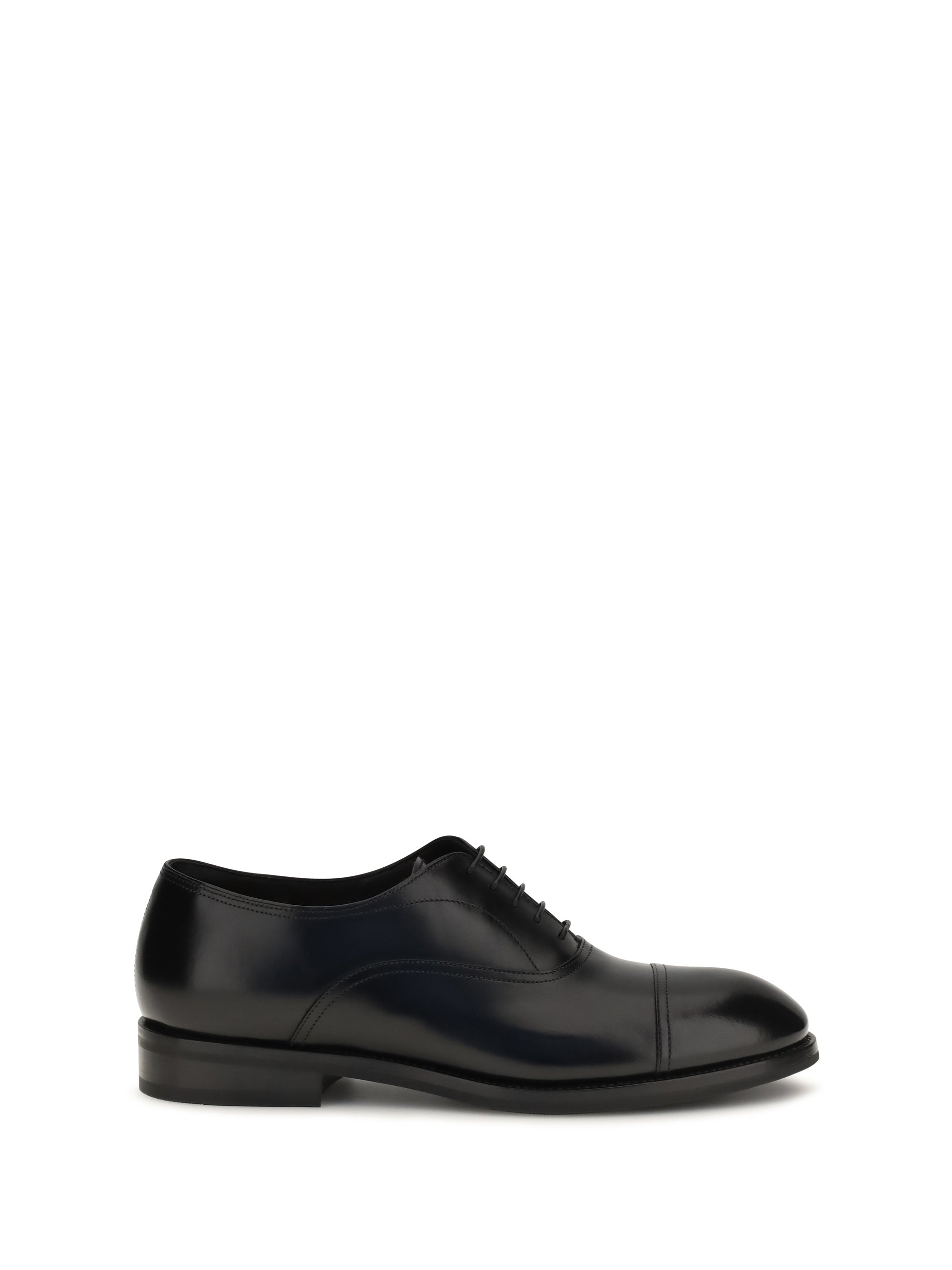Santoni Polished Calfskin Leather Oxford — Black