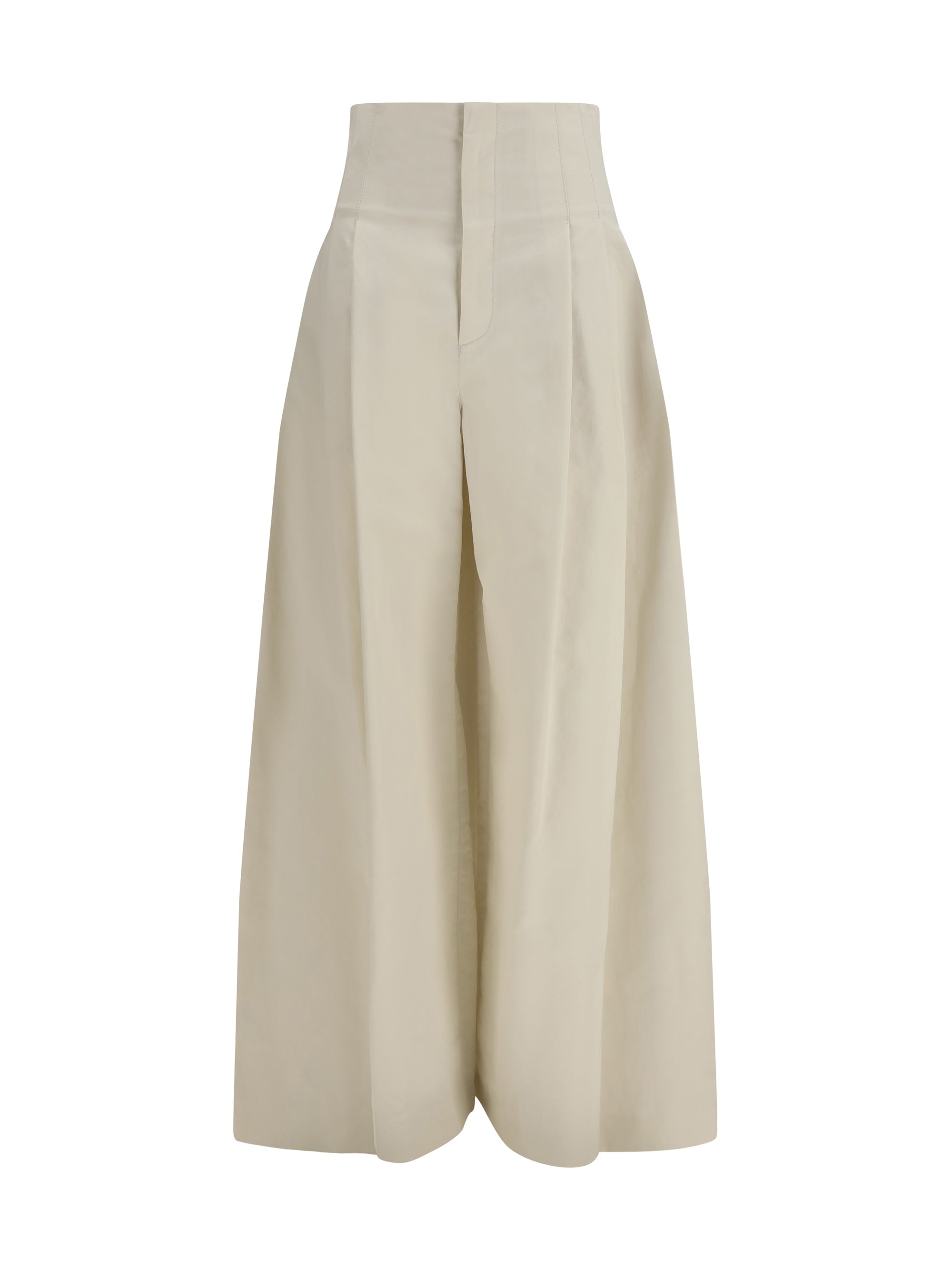 Brunello Cucinelli Pleated Wide-Leg Trousers — Beige