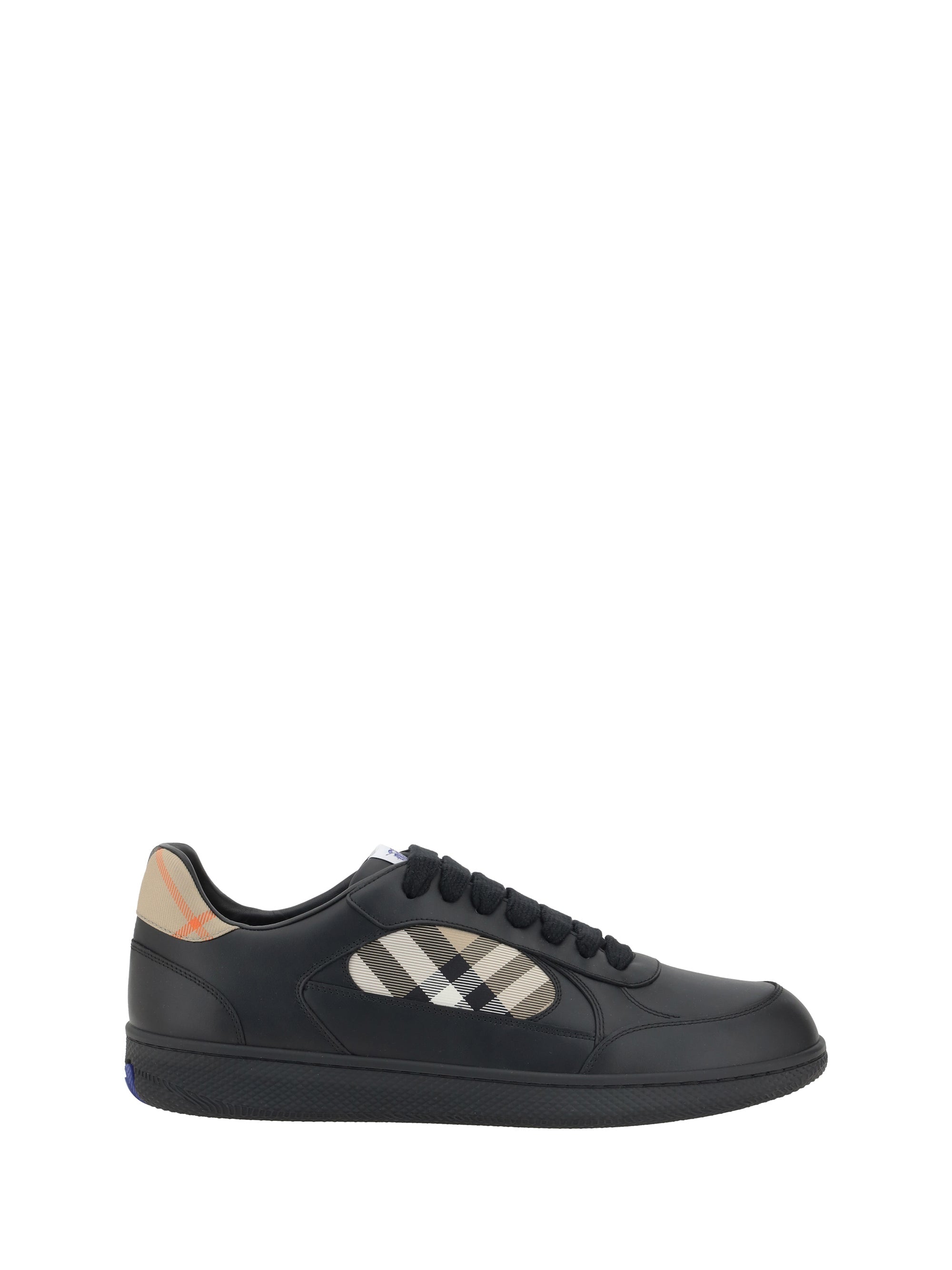 Burberry Leather with Burberry Check Panel Sneaker — Black