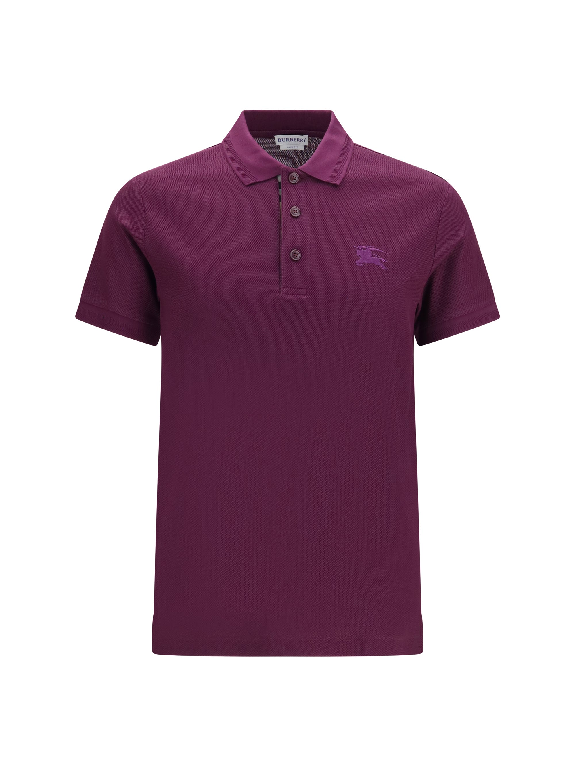 Burberry Embroidered Logo Cotton Polo Shirt — Purple