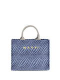 Marni Zebra-Pattern Fabric Tote Bag — Blue