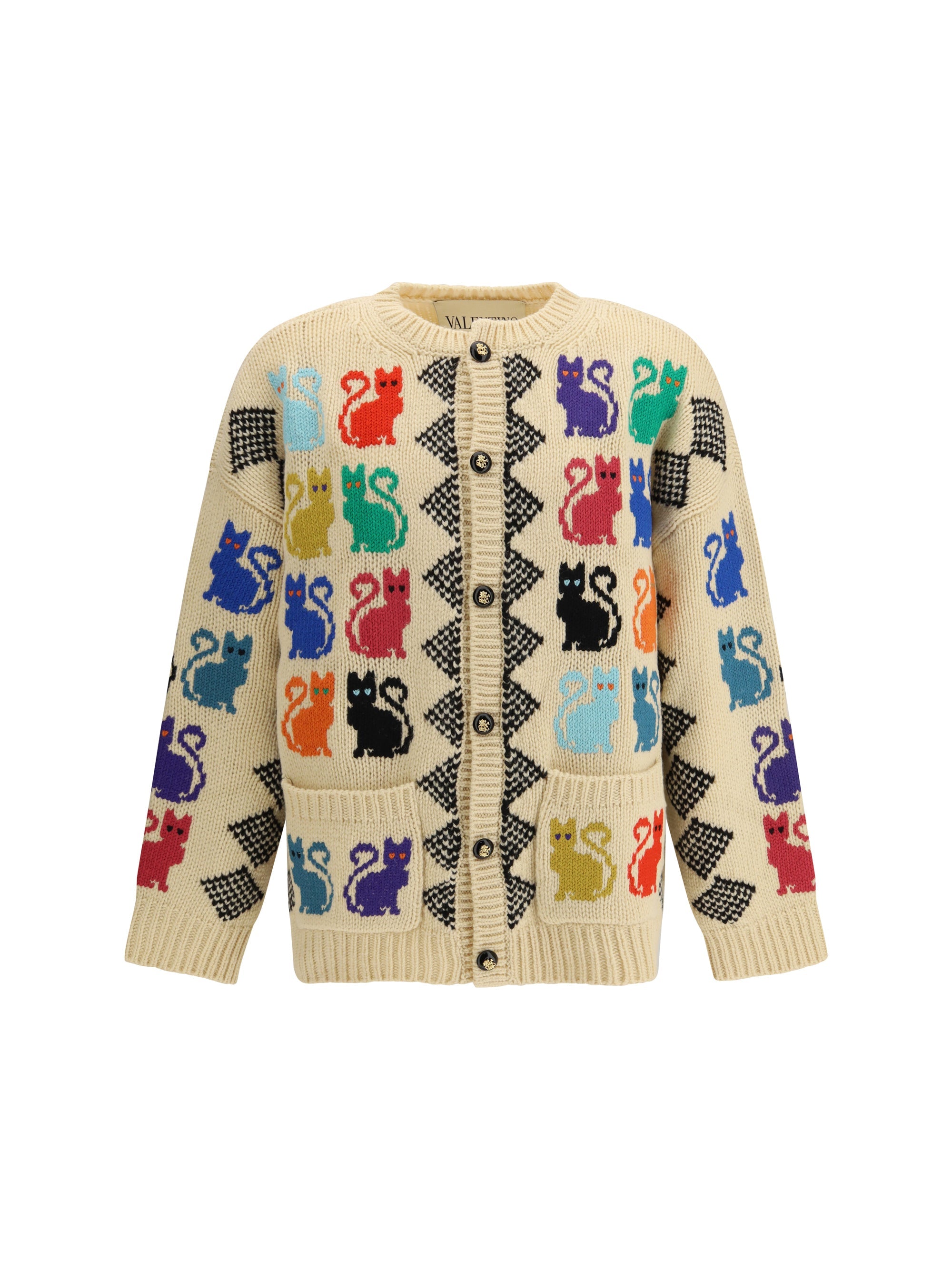 Valentino Le Chat De La Maison Jacquard Cardigan — Beige