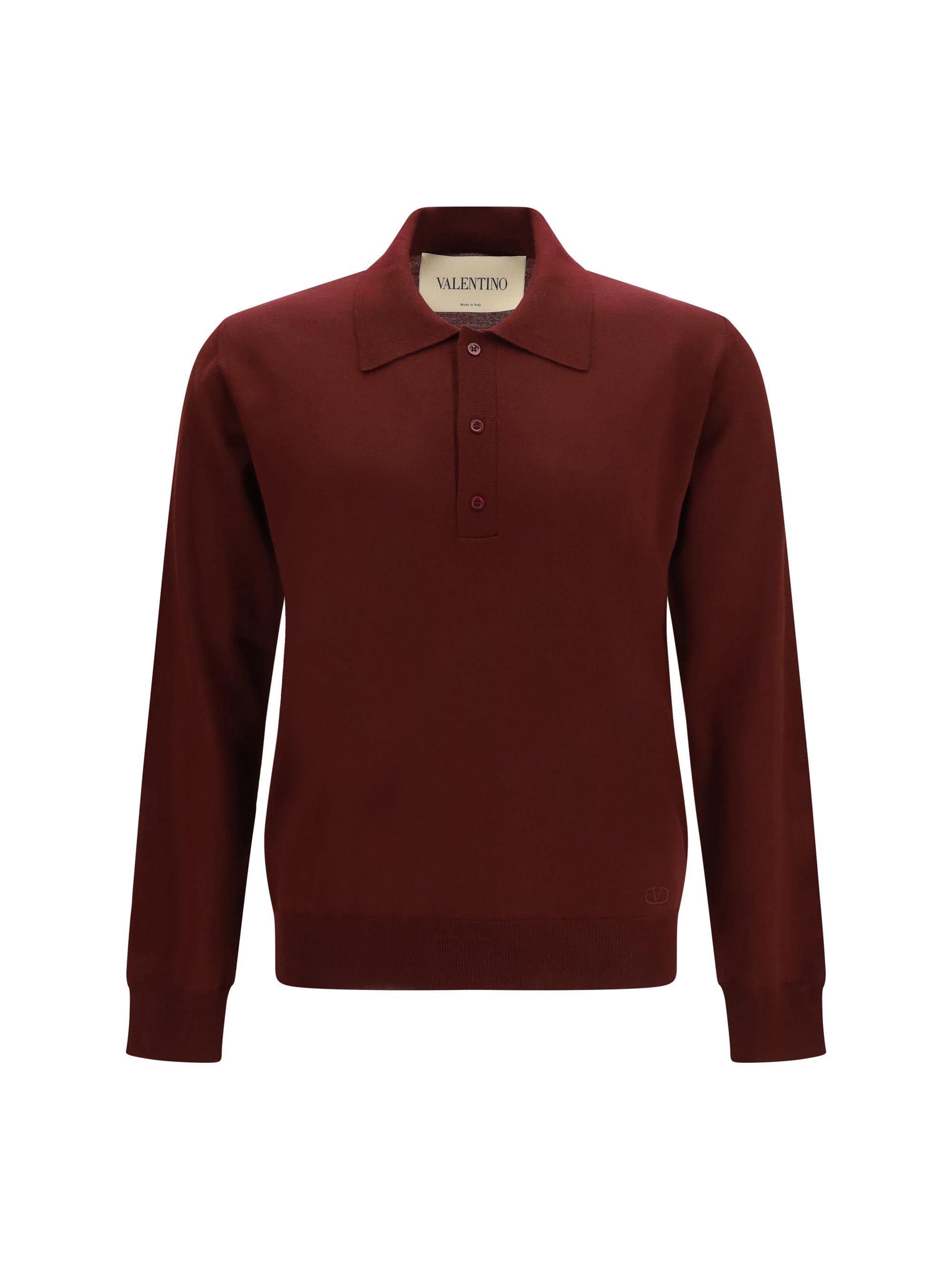 Valentino Merino Wool Long-Sleeve Polo — Burgundy