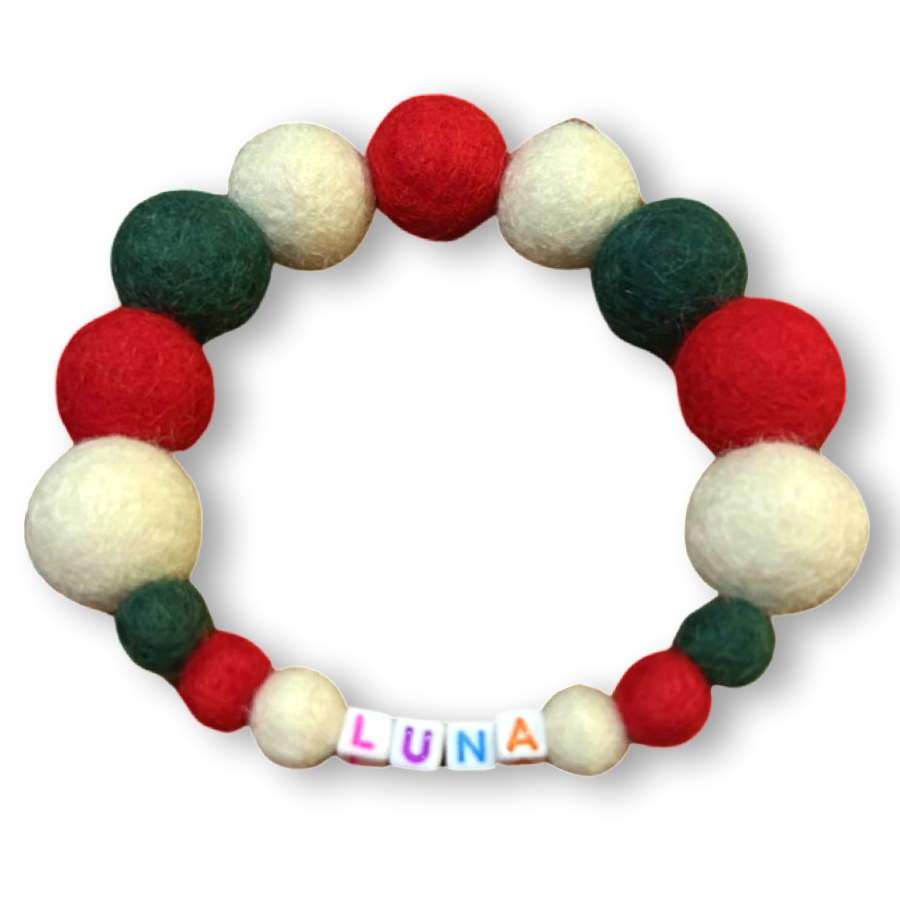 Christmas Pom Pom Dog Collar - Big Balls - Traditional Holly Green