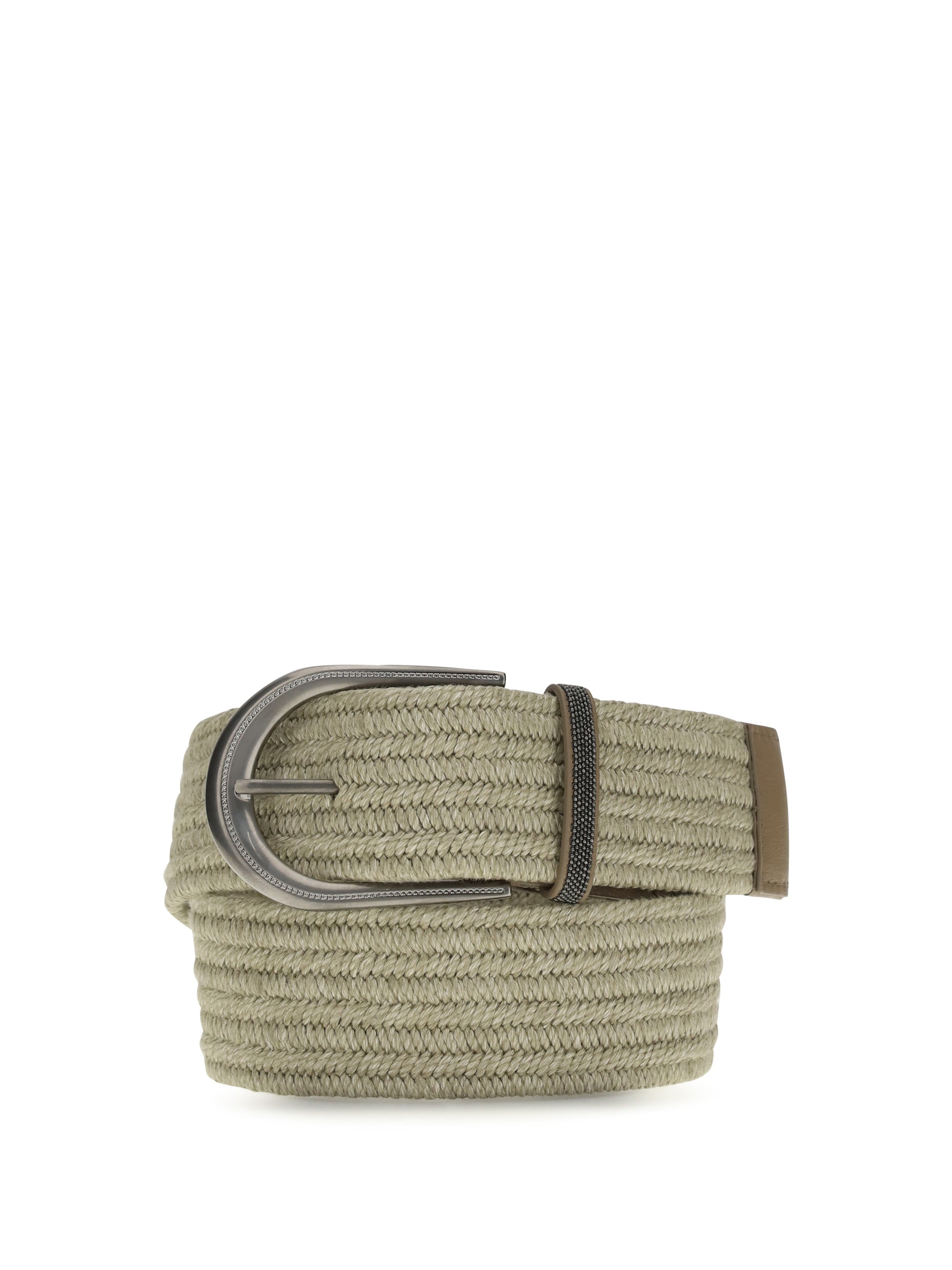 Brunello Cucinelli Braided Linen with Shiny Loop Belt — Beige
