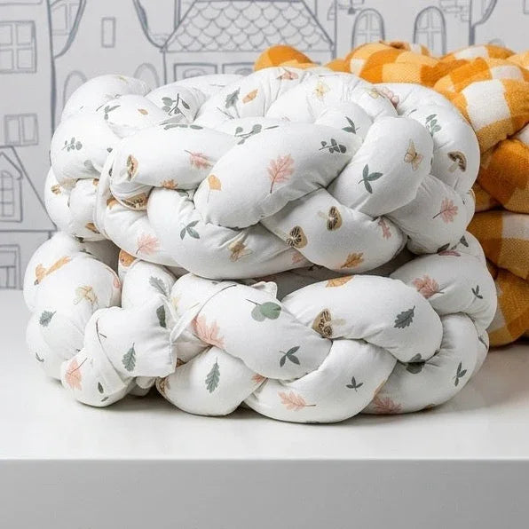 Braided Crib and Bed Bumper in Cotton Flowers | Handmade Bumper