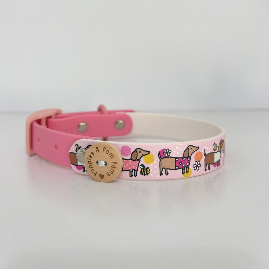 Bee Happy Dachshunds - Handmade Biothane Dog Collar - Powder Pink