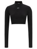 Off White Logo-Print Stretch Jersey Crop Top — Black