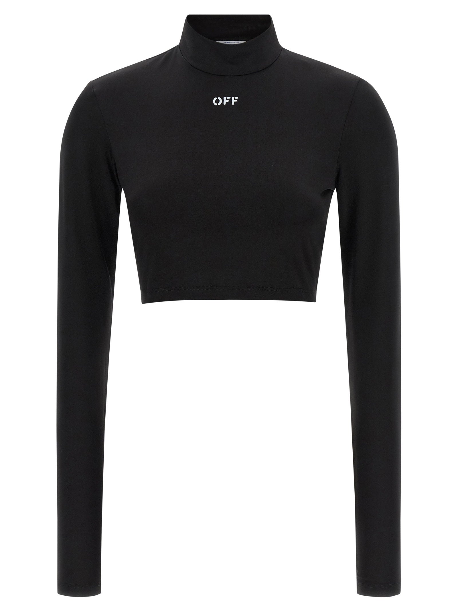 Off White Logo-Print Stretch Jersey Crop Top — Black