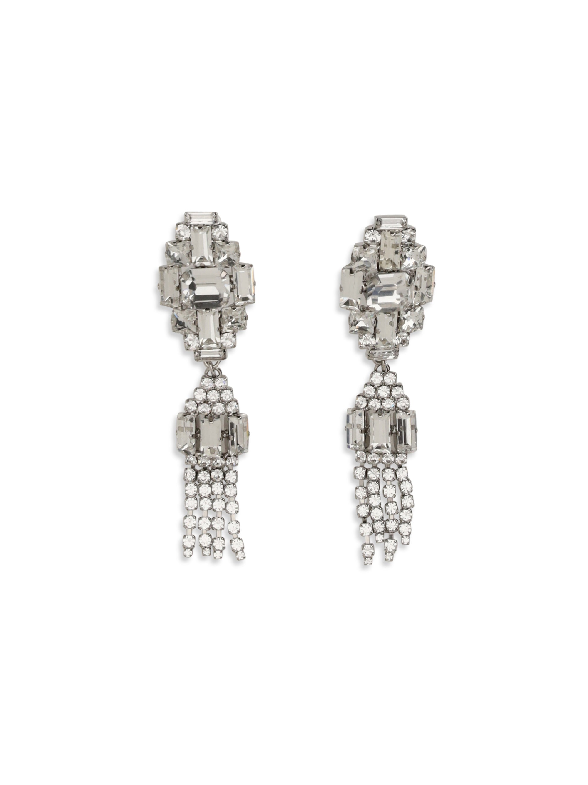 Alessandra Rich Crystal Tassel Drop Drop Earrings — Silver