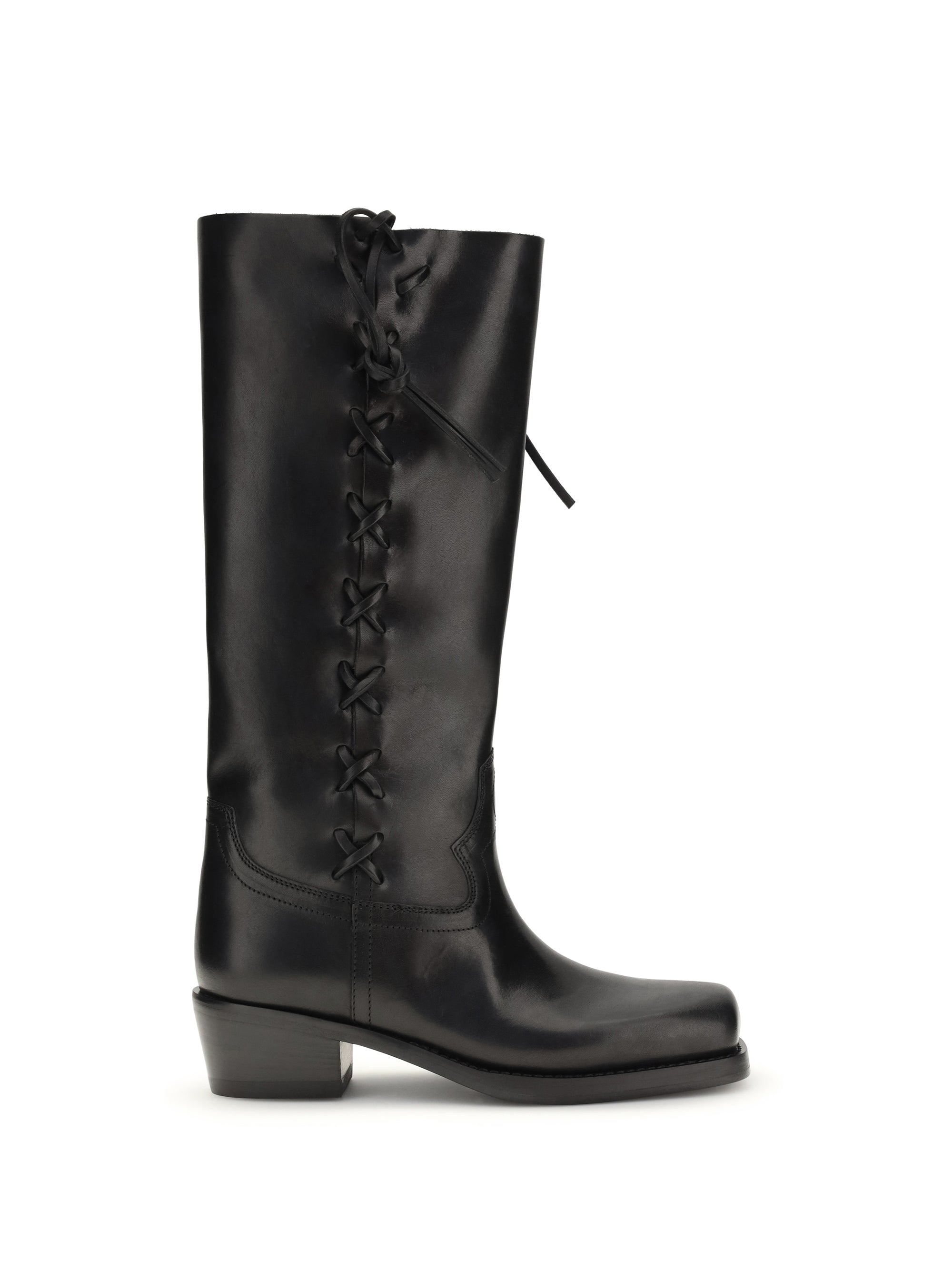 Paris Texas Lace-Up Calf Leather Boot — Black