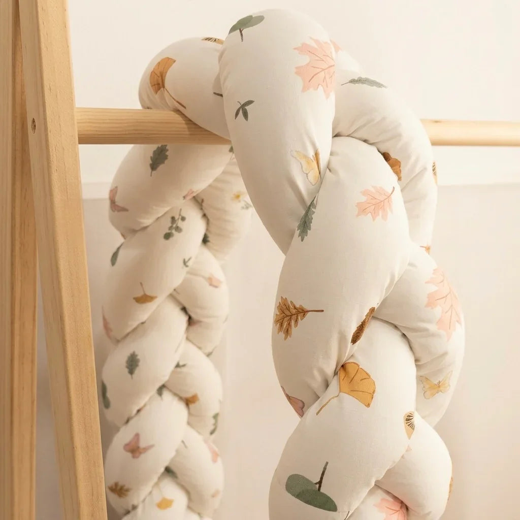 Braided Crib and Bed Bumper in Cotton Flowers | Handmade Bumper