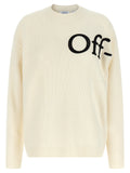 Off White Logo-Embroidered Wool Blend Sweater — Cream