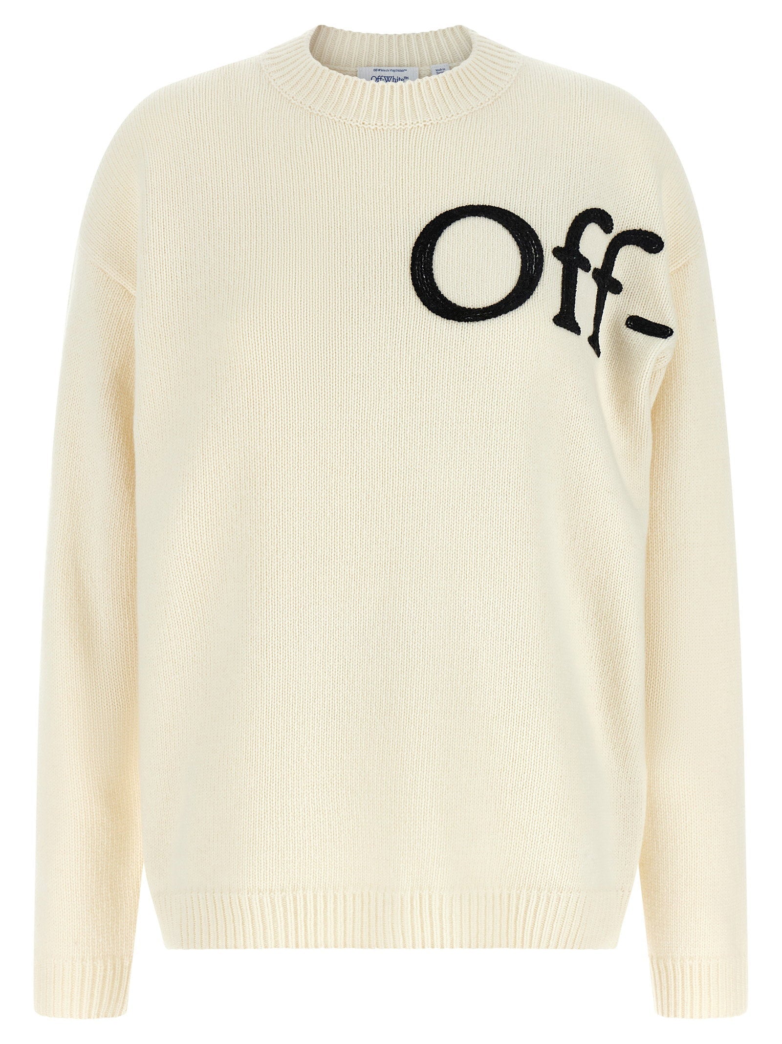 Off White Logo-Embroidered Wool Blend Sweater — Cream